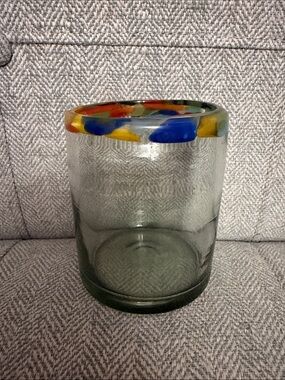 Handblown Glass Tumbler with Multicolor Rim